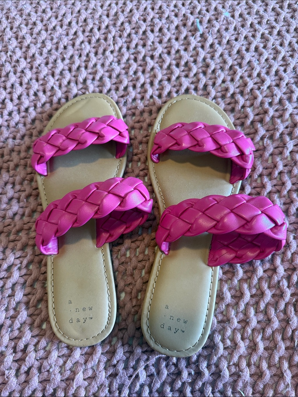a new day Hot Pink Braided Double-Strap Slide Sandals